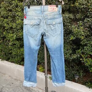 True Religion Straight Flap Roll Blue Jeans Denim Womens 28